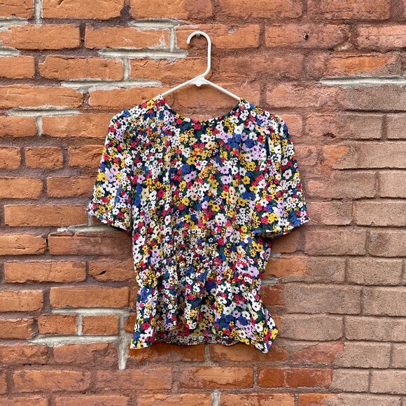 [SOLD on eBay] Ann Taylor Colorful Floral Peplum Short Sleeve Blouse - Picture 1 of 5